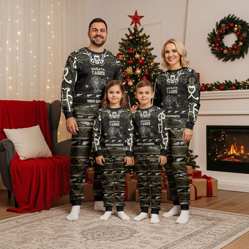 Personalised Waikato Tainui Aotearoa Meri Kirihimete Christmas Pajama Set Maori Kiwi Bird Silver Fern Koru Pattern