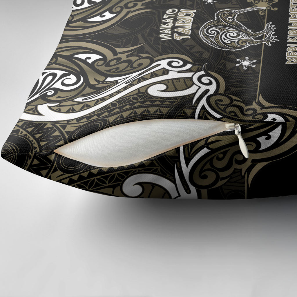 Waikato Tainui Aotearoa Meri Kirihimete Pillow Cover Maori Kiwi Bird Silver Fern Koru Pattern