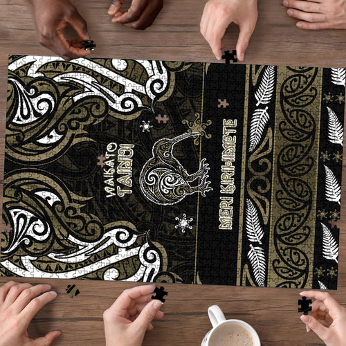 Waikato Tainui Aotearoa Meri Kirihimete Puzzle Maori Kiwi Bird Silver Fern Koru Pattern