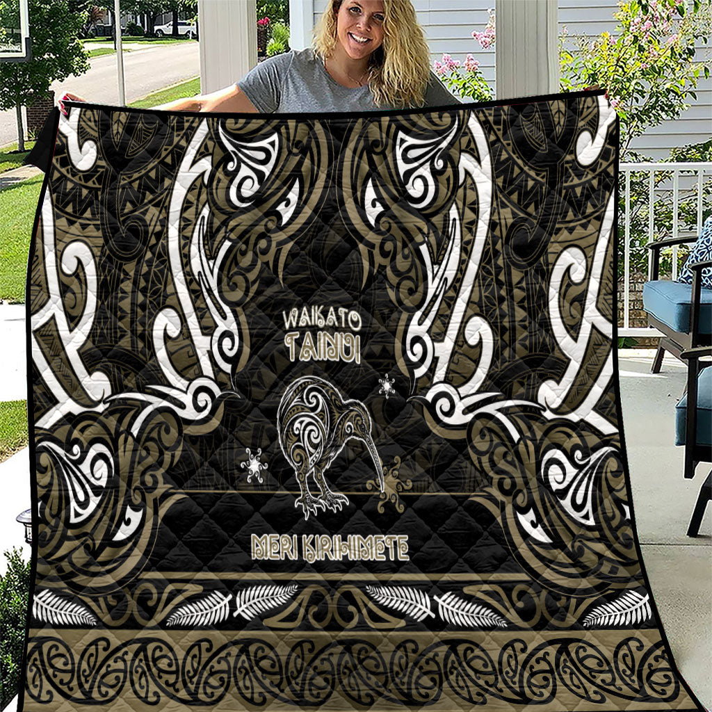 Waikato Tainui Aotearoa Meri Kirihimete Quilt Maori Kiwi Bird Silver Fern Koru Pattern