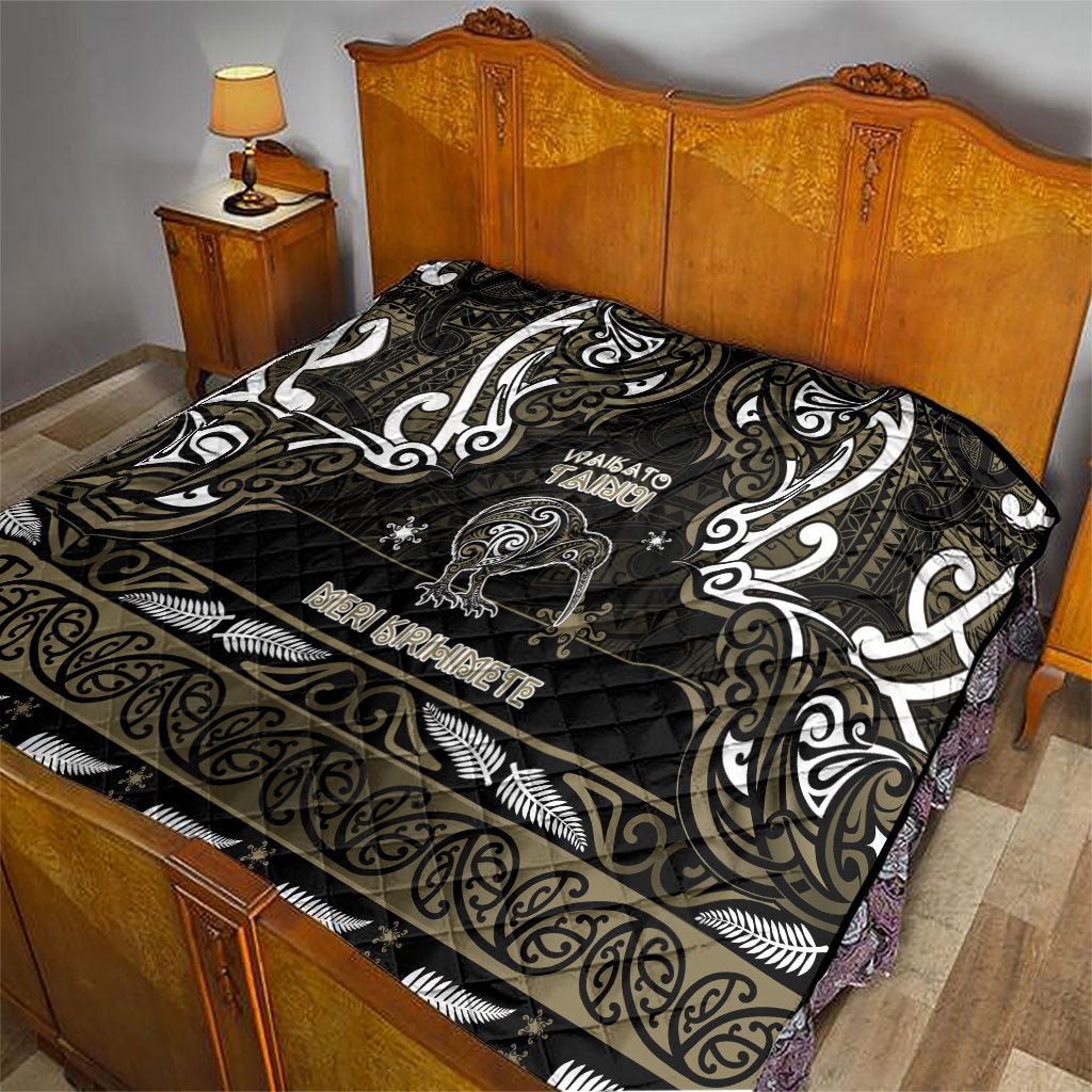 Waikato Tainui Aotearoa Meri Kirihimete Quilt Maori Kiwi Bird Silver Fern Koru Pattern