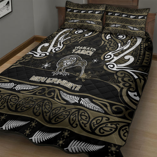 Waikato Tainui Aotearoa Meri Kirihimete Quilt Bed Set Maori Kiwi Bird Silver Fern Koru Pattern