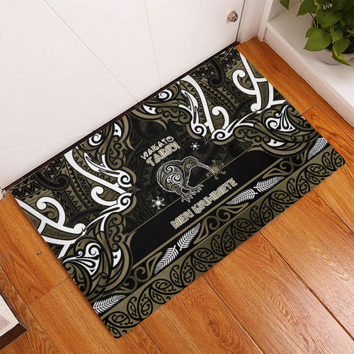Waikato Tainui Aotearoa Meri Kirihimete Rubber Doormat Maori Kiwi Bird Silver Fern Koru Pattern