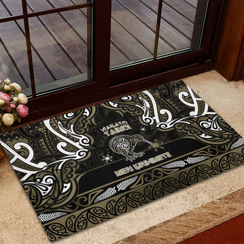Waikato Tainui Aotearoa Meri Kirihimete Rubber Doormat Maori Kiwi Bird Silver Fern Koru Pattern