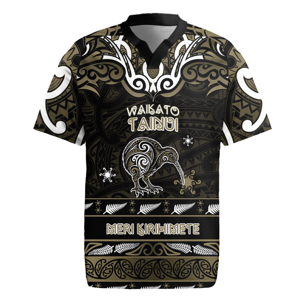 Personalised Waikato Tainui Aotearoa Meri Kirihimete Rugby Jersey Maori Kiwi Bird Silver Fern Koru Pattern