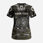 Personalised Waikato Tainui Aotearoa Meri Kirihimete Scrub Top Maori Kiwi Bird Silver Fern Koru Pattern