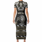 Personalised Waikato Tainui Aotearoa Meri Kirihimete Short Sleeve Bodycon Dress Maori Kiwi Bird Silver Fern Koru Pattern