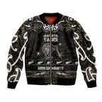 Personalised Waikato Tainui Aotearoa Meri Kirihimete Sleeve Zip Bomber Jacket Maori Kiwi Bird Silver Fern Koru Pattern