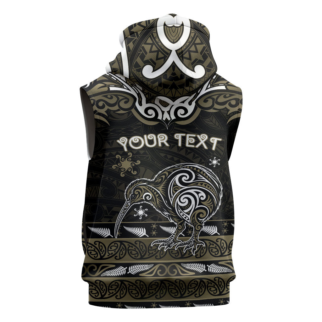 Personalised Waikato Tainui Aotearoa Meri Kirihimete Sleeveless Hoodie Maori Kiwi Bird Silver Fern Koru Pattern