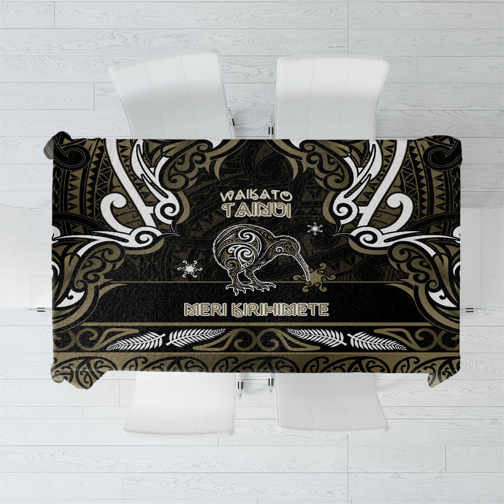 Waikato Tainui Aotearoa Meri Kirihimete Tablecloth Maori Kiwi Bird Silver Fern Koru Pattern