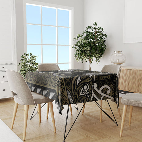 Waikato Tainui Aotearoa Meri Kirihimete Tablecloth Maori Kiwi Bird Silver Fern Koru Pattern