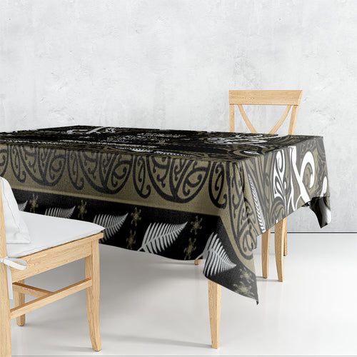 Waikato Tainui Aotearoa Meri Kirihimete Tablecloth Maori Kiwi Bird Silver Fern Koru Pattern