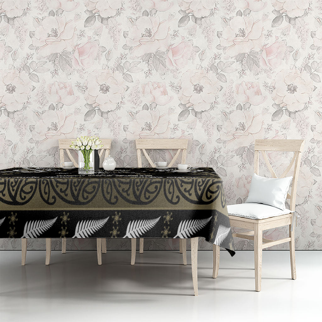 Waikato Tainui Aotearoa Meri Kirihimete Tablecloth Maori Kiwi Bird Silver Fern Koru Pattern