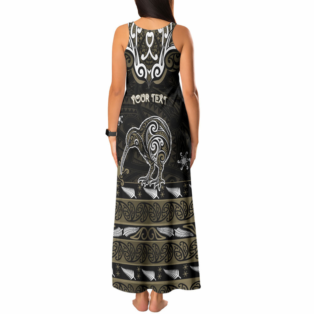 Personalised Waikato Tainui Aotearoa Meri Kirihimete Tank Maxi Dress Maori Kiwi Bird Silver Fern Koru Pattern