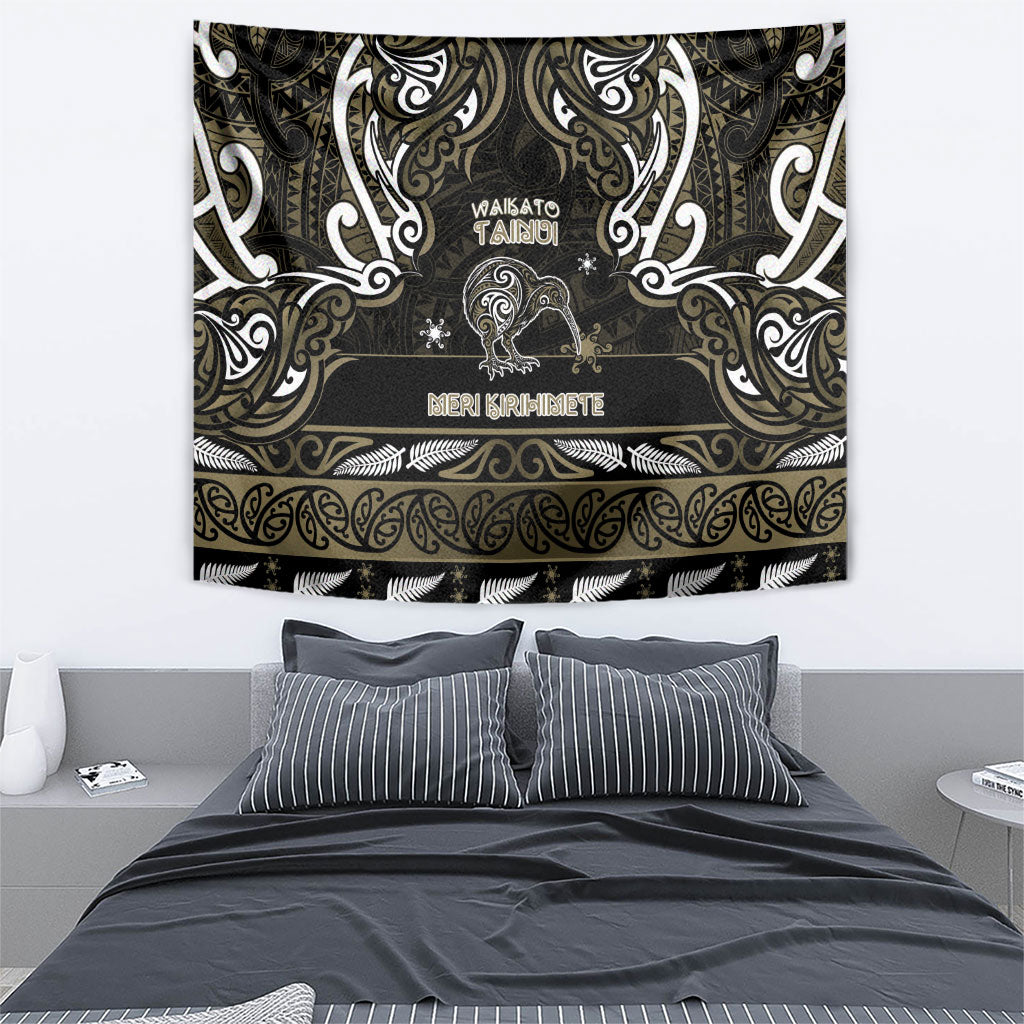 Waikato Tainui Aotearoa Meri Kirihimete Tapestry Maori Kiwi Bird Silver Fern Koru Pattern
