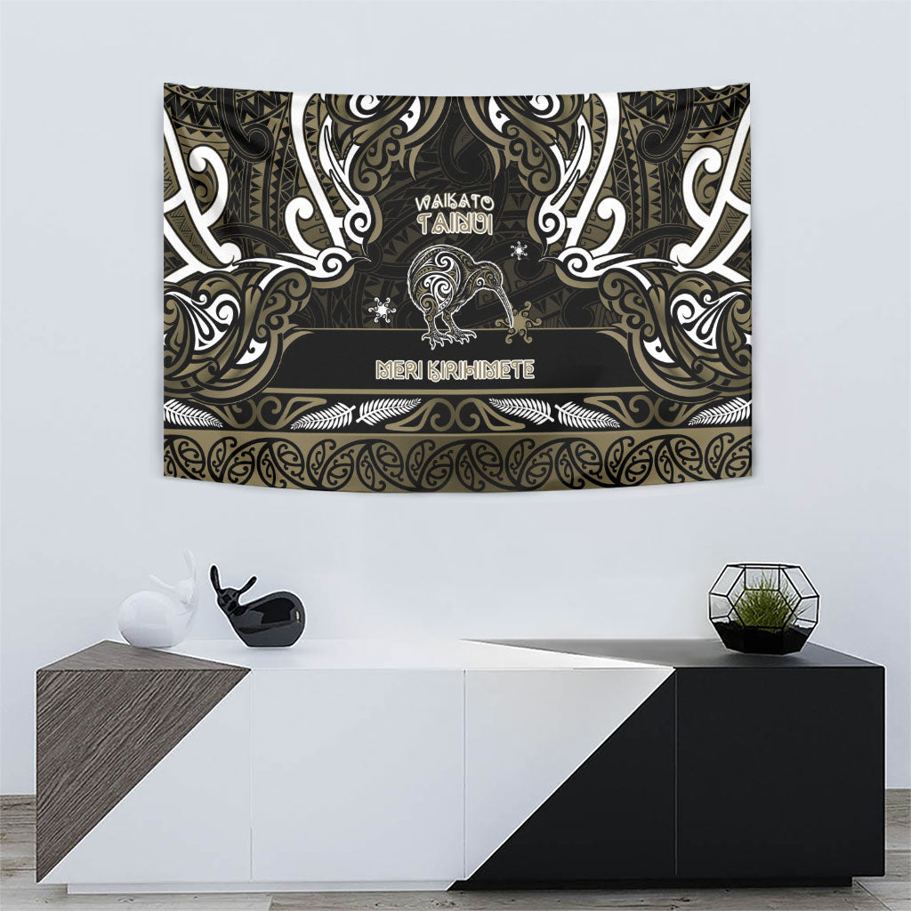 Waikato Tainui Aotearoa Meri Kirihimete Tapestry Maori Kiwi Bird Silver Fern Koru Pattern