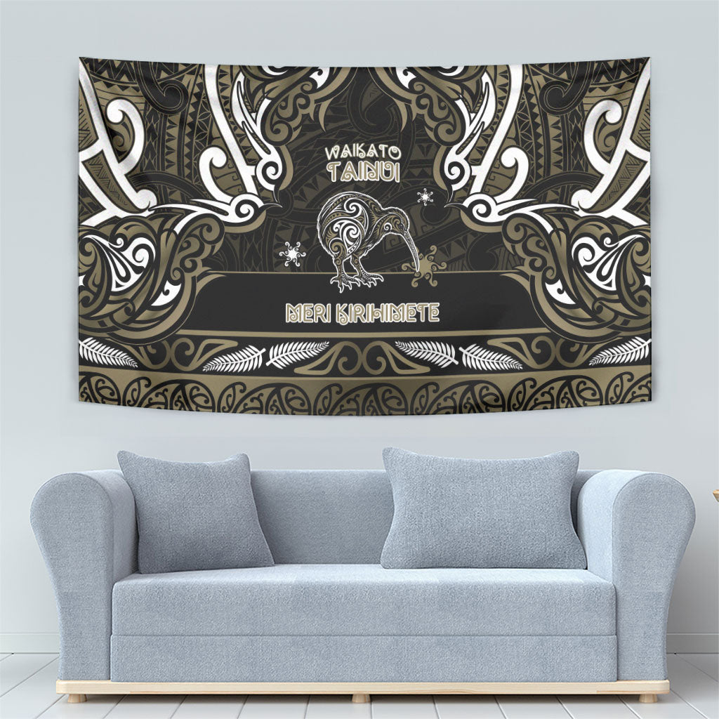 Waikato Tainui Aotearoa Meri Kirihimete Tapestry Maori Kiwi Bird Silver Fern Koru Pattern