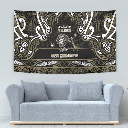 Waikato Tainui Aotearoa Meri Kirihimete Tapestry Maori Kiwi Bird Silver Fern Koru Pattern