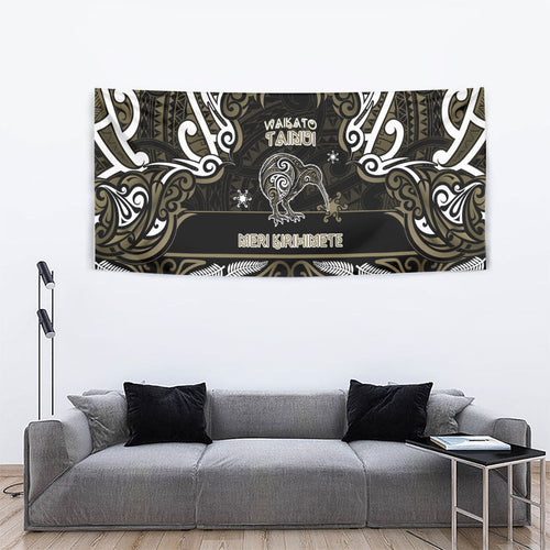 Waikato Tainui Aotearoa Meri Kirihimete Tapestry Maori Kiwi Bird Silver Fern Koru Pattern