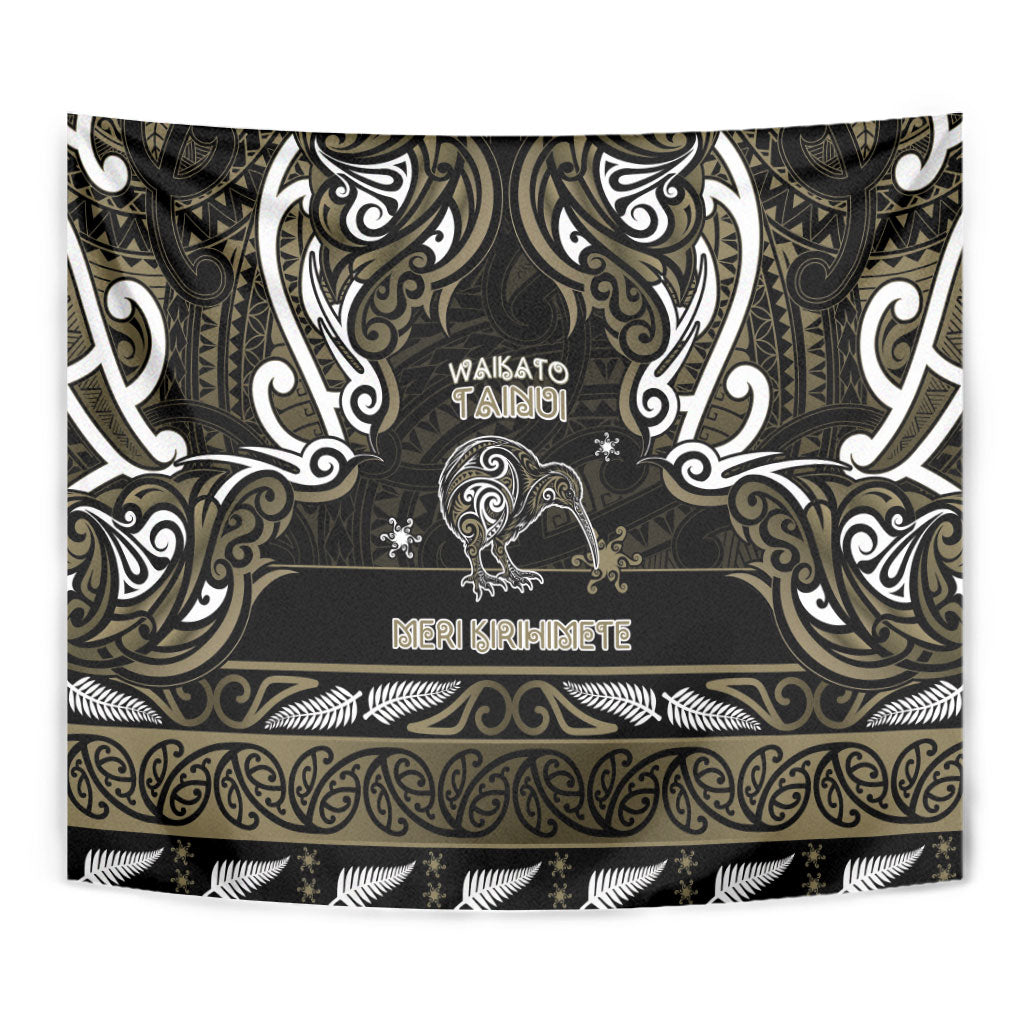 Waikato Tainui Aotearoa Meri Kirihimete Tapestry Maori Kiwi Bird Silver Fern Koru Pattern
