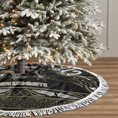 Waikato Tainui Aotearoa Meri Kirihimete Tree Skirt Maori Kiwi Bird Silver Fern Koru Pattern