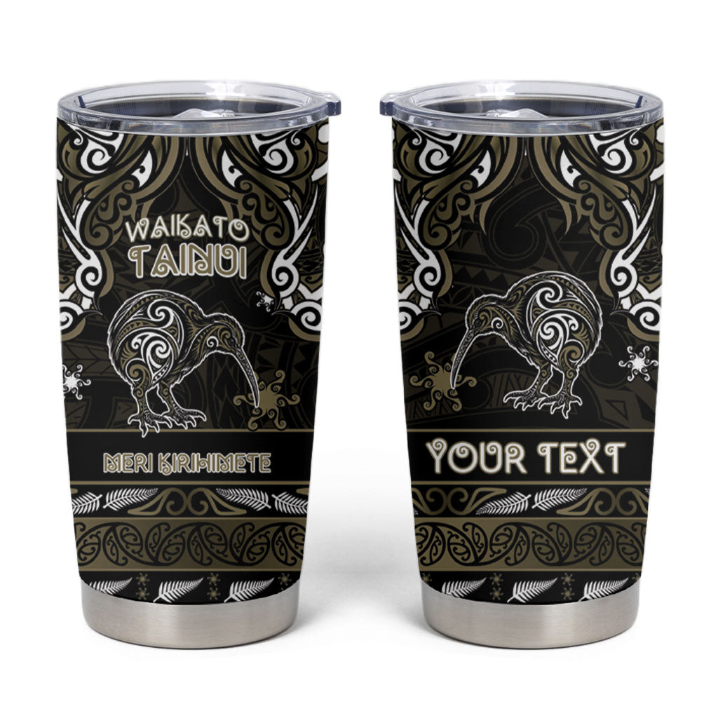 Personalised Waikato Tainui Aotearoa Meri Kirihimete Tumbler Cup Maori Kiwi Bird Silver Fern Koru Pattern