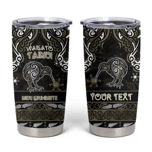 Personalised Waikato Tainui Aotearoa Meri Kirihimete Tumbler Cup Maori Kiwi Bird Silver Fern Koru Pattern