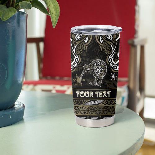 Personalised Waikato Tainui Aotearoa Meri Kirihimete Tumbler Cup Maori Kiwi Bird Silver Fern Koru Pattern