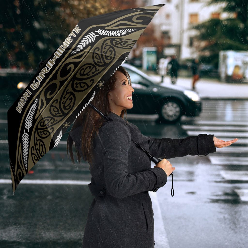 Waikato Tainui Aotearoa Meri Kirihimete Umbrella Maori Kiwi Bird Silver Fern Koru Pattern