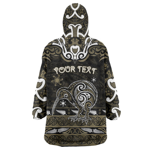 Personalised Waikato Tainui Aotearoa Meri Kirihimete Wearable Blanket Hoodie Maori Kiwi Bird Silver Fern Koru Pattern