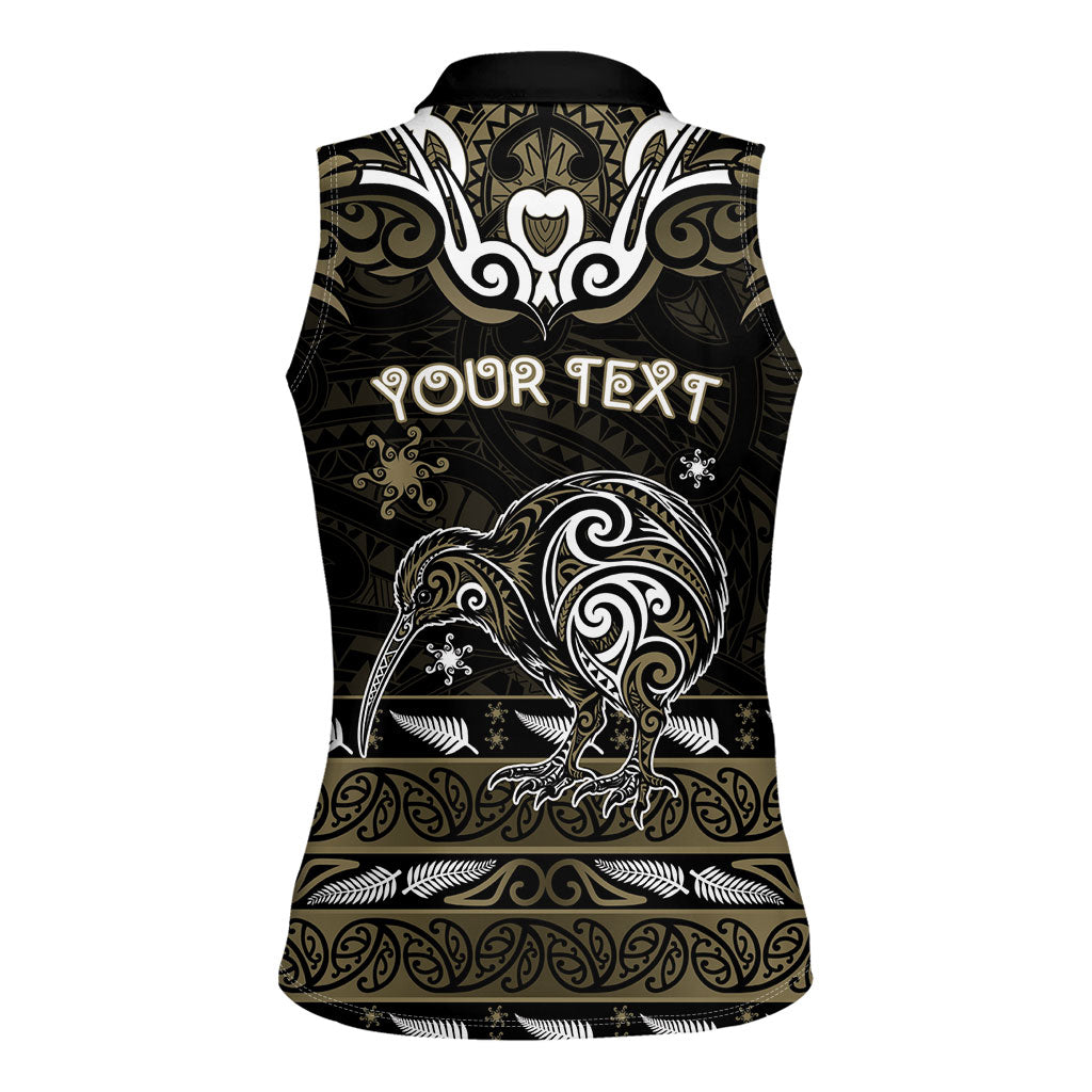 Personalised Waikato Tainui Aotearoa Meri Kirihimete Women Sleeveless Polo Shirt Maori Kiwi Bird Silver Fern Koru Pattern