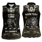 Personalised Waikato Tainui Aotearoa Meri Kirihimete Women Sleeveless Polo Shirt Maori Kiwi Bird Silver Fern Koru Pattern