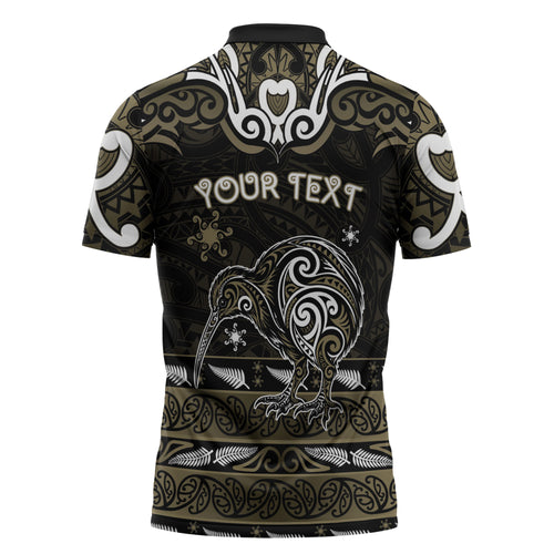 Personalised Waikato Tainui Aotearoa Meri Kirihimete Zipper Polo Shirt Maori Kiwi Bird Silver Fern Koru Pattern