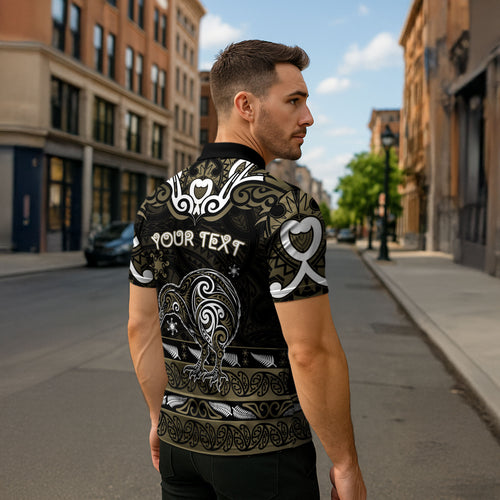 Personalised Waikato Tainui Aotearoa Meri Kirihimete Zipper Polo Shirt Maori Kiwi Bird Silver Fern Koru Pattern
