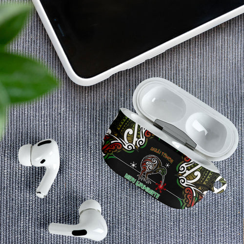 Ngai Tuhoe Aotearoa Meri Kirihimete AirPods Case Maori Kiwi Bird Silver Fern Koru Pattern