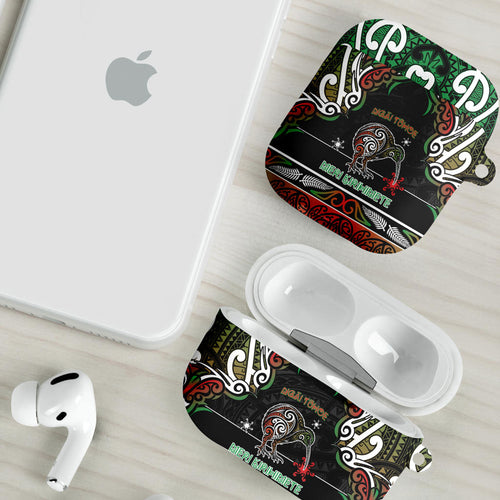 Ngai Tuhoe Aotearoa Meri Kirihimete AirPods Case Maori Kiwi Bird Silver Fern Koru Pattern