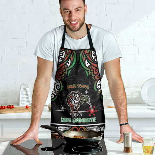 Ngai Tuhoe Aotearoa Meri Kirihimete Apron Maori Kiwi Bird Silver Fern Koru Pattern