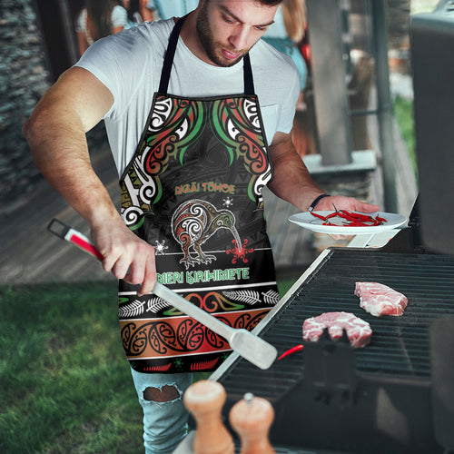 Ngai Tuhoe Aotearoa Meri Kirihimete Apron Maori Kiwi Bird Silver Fern Koru Pattern