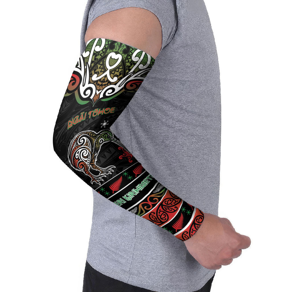 Personalised Ngai Tuhoe Aotearoa Meri Kirihimete Arm Sleeves Maori Kiwi Bird Silver Fern Koru Pattern