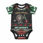Personalised Ngai Tuhoe Aotearoa Meri Kirihimete Baby Onesie Maori Kiwi Bird Silver Fern Koru Pattern