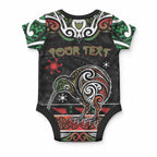 Personalised Ngai Tuhoe Aotearoa Meri Kirihimete Baby Onesie Maori Kiwi Bird Silver Fern Koru Pattern