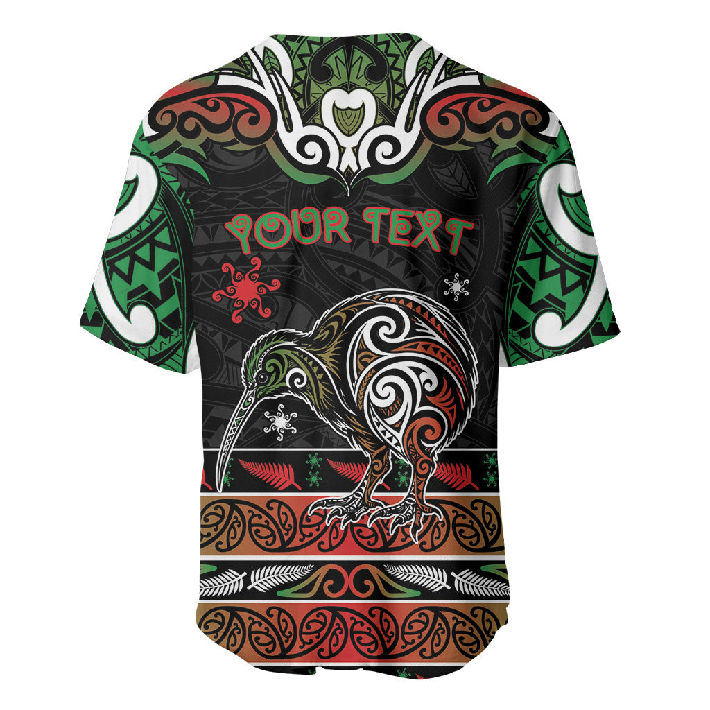 Personalised Ngai Tuhoe Aotearoa Meri Kirihimete Baseball Jersey Maori Kiwi Bird Silver Fern Koru Pattern