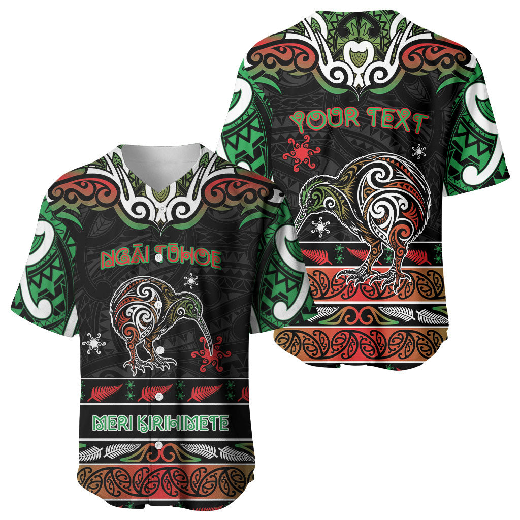 Personalised Ngai Tuhoe Aotearoa Meri Kirihimete Baseball Jersey Maori Kiwi Bird Silver Fern Koru Pattern