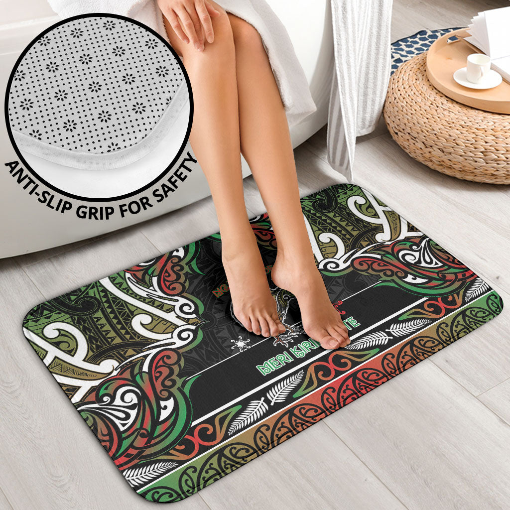 Ngai Tuhoe Aotearoa Meri Kirihimete Bathroom Set Maori Kiwi Bird Silver Fern Koru Pattern
