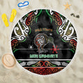 Ngai Tuhoe Aotearoa Meri Kirihimete Beach Blanket Maori Kiwi Bird Silver Fern Koru Pattern