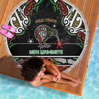 Ngai Tuhoe Aotearoa Meri Kirihimete Beach Blanket Maori Kiwi Bird Silver Fern Koru Pattern