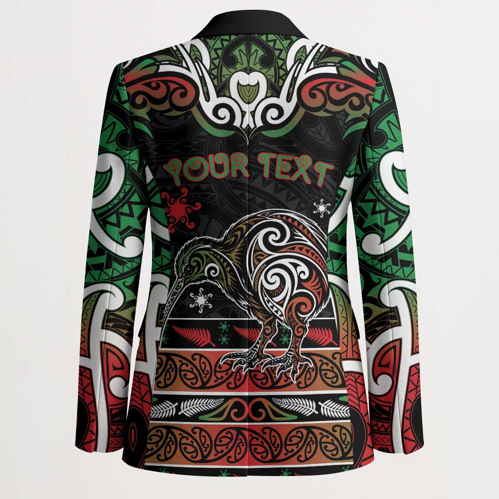 Personalised Ngai Tuhoe Aotearoa Meri Kirihimete Blazer Maori Kiwi Bird Silver Fern Koru Pattern