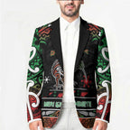 Personalised Ngai Tuhoe Aotearoa Meri Kirihimete Blazer Maori Kiwi Bird Silver Fern Koru Pattern