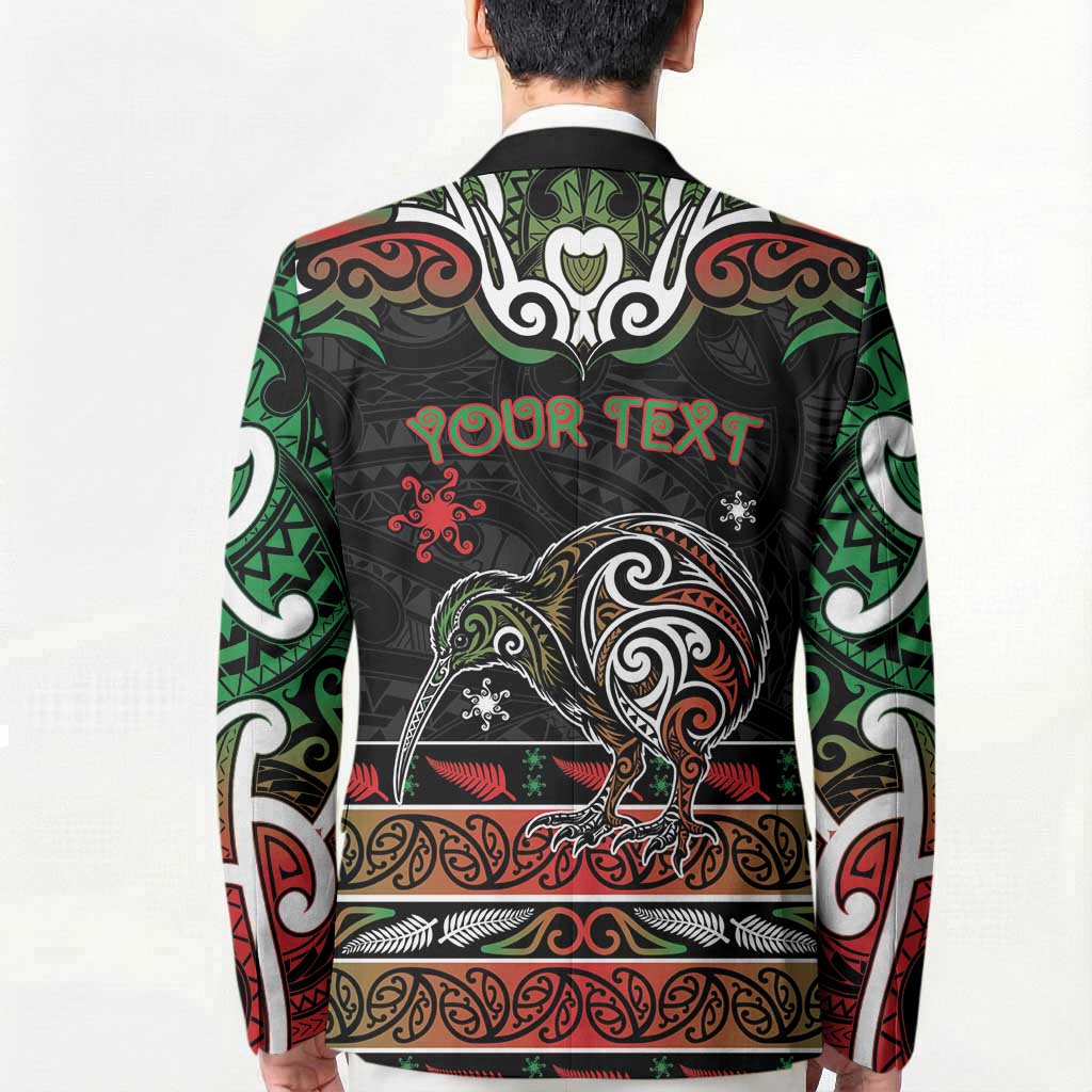 Personalised Ngai Tuhoe Aotearoa Meri Kirihimete Blazer Maori Kiwi Bird Silver Fern Koru Pattern