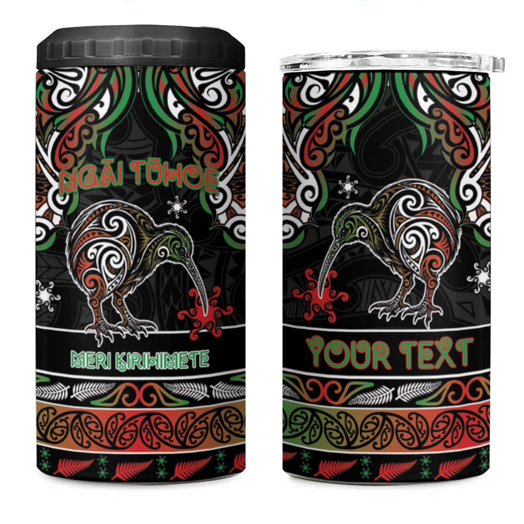 Personalised Ngai Tuhoe Aotearoa Meri Kirihimete 4 in 1 Can Cooler Tumbler Maori Kiwi Bird Silver Fern Koru Pattern